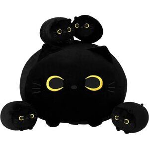 Black Cat Plush, Black Cat Stuffed Animals Plushie with 4 Cute Babies Cat Plush